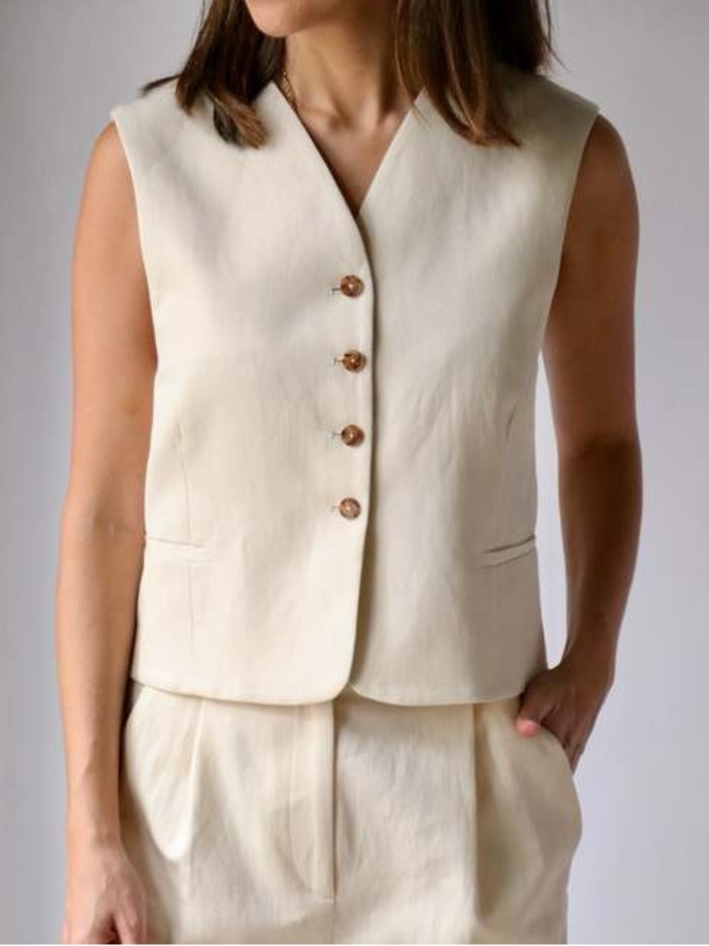 Loulou Studio Iba Vest in Frost Ivory, Size M